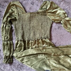 Shimmering Olive Green Long Sleeve Dress Size L